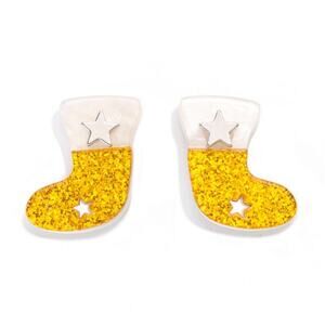 Gold Glitter Christmas Stocking With Star Accents